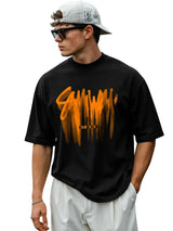 LEOTUDE Half Sleeve Oversized Cottonblend Round Neck Printed Men's T-Shirt (Color Black) Gearstyle