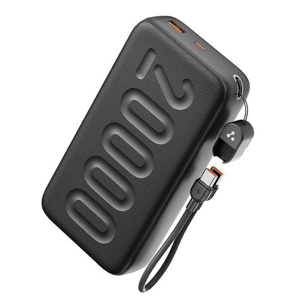 Ambrane 20000mAh Powerbank with in-Build Type C Cable, 22.5W Fast Charging, USB & Type C Output, Power Delivery, Quick Charge for iPhone, Android Mobile & Tablets, Earbuds, (Stylo N20, Black) Gearstyle