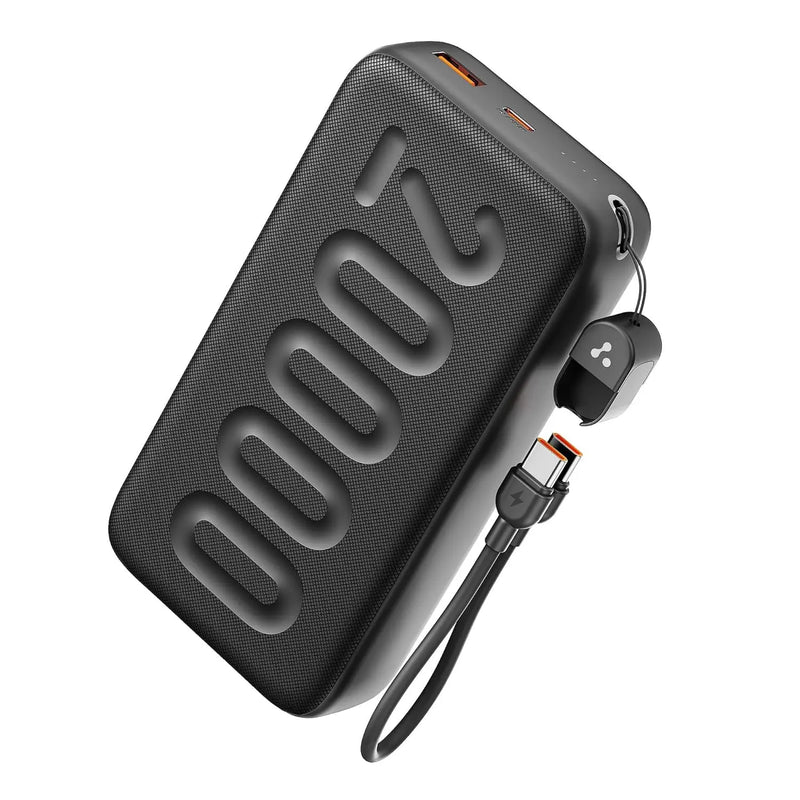 Ambrane 20000mAh Powerbank with in-Build Type C Cable, 22.5W Fast Charging, USB & Type C Output, Power Delivery, Quick Charge for iPhone, Android Mobile & Tablets, Earbuds, (Stylo N20, Black) Gearstyle
