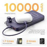 Ambrane 10000mAh Slim & Compact Powerbank with in-Build Type C Cable, 22.5W Fast Charging, USB & Type C Output, Power Delivery, Quick Charge for iPhone, Android & Tablets, Earbuds, (Stylo N10,Purple) Gearstyle