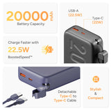 Ambrane 20000mAh Powerbank with in-Build Type C Cable, 22.5W Fast Charging, USB & Type C Output, Power Delivery, Quick Charge for iPhone, Android Mobile & Tablets, Earbuds, (Stylo N20, Black) Gearstyle