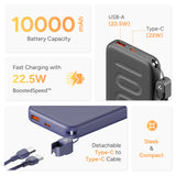 Ambrane 10000mAh Slim & Compact Powerbank with in-Build Type C Cable, 22.5W Fast Charging, USB & Type C Output, Power Delivery, Quick Charge for iPhone, Android & Tablets, Earbuds, (Stylo N10,Purple) Gearstyle